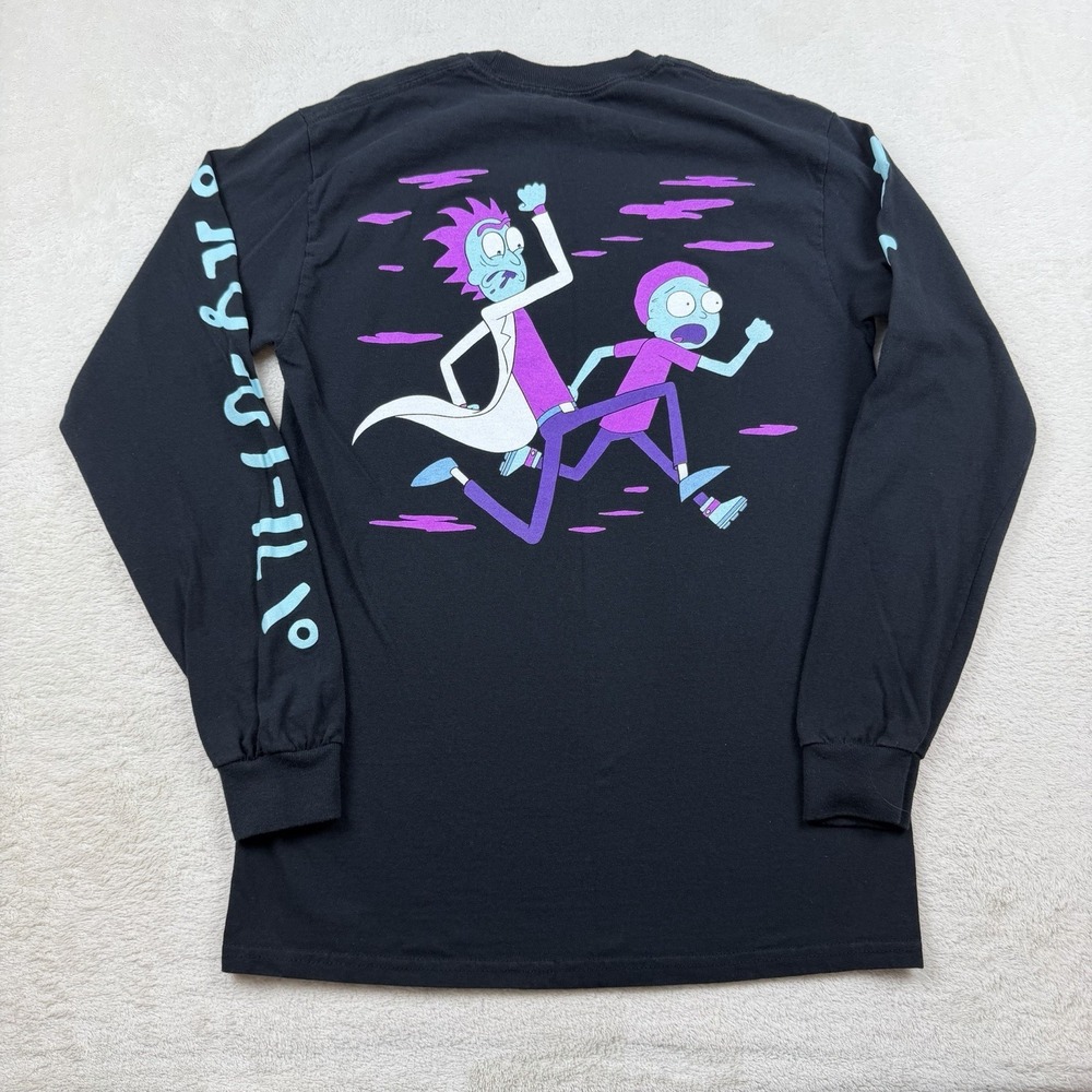 Rick And Morty Long Sleeve Shirt Men's S Black Graphic Adult‎ Swim Cartoon Anime
